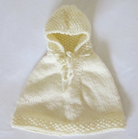 Baby hand knitted hooded cape poncho - Newborn - Many colours available