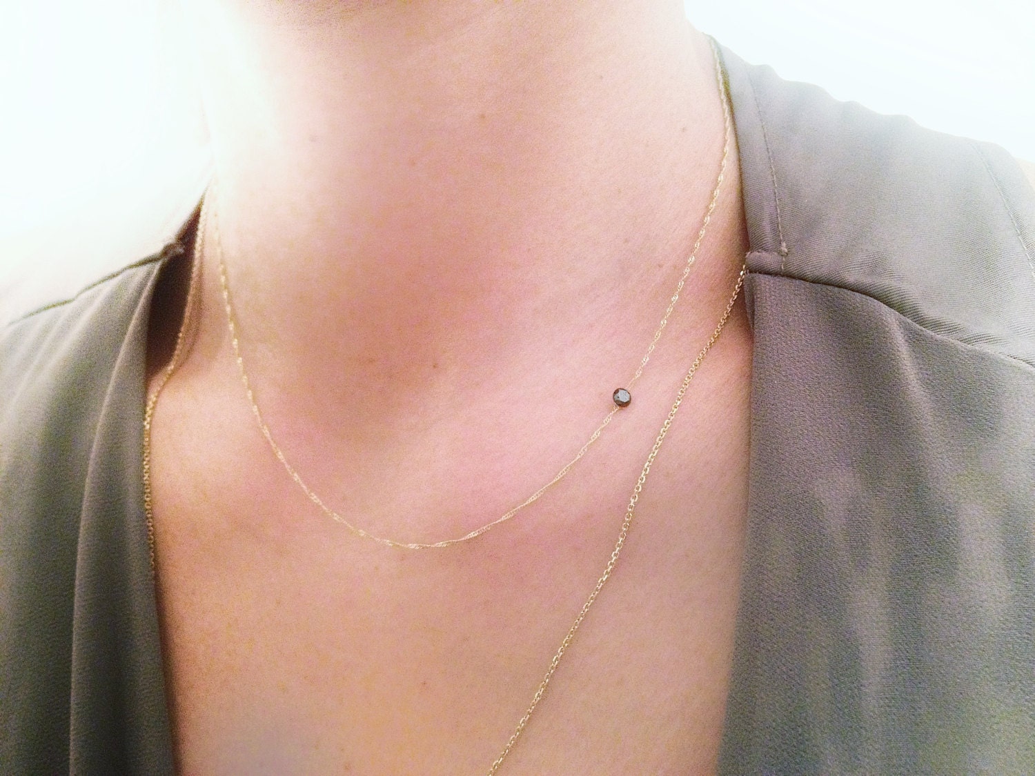 Delicate 14k Gold & Black Diamond Necklace 