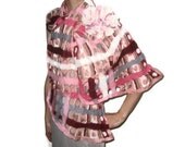 Nuno felted pink bordeaux grey white shawl wrap scarf, silk, wool, polka dots stripes, ooak