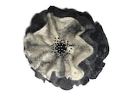 Flower brooch pin white black grey ruffle