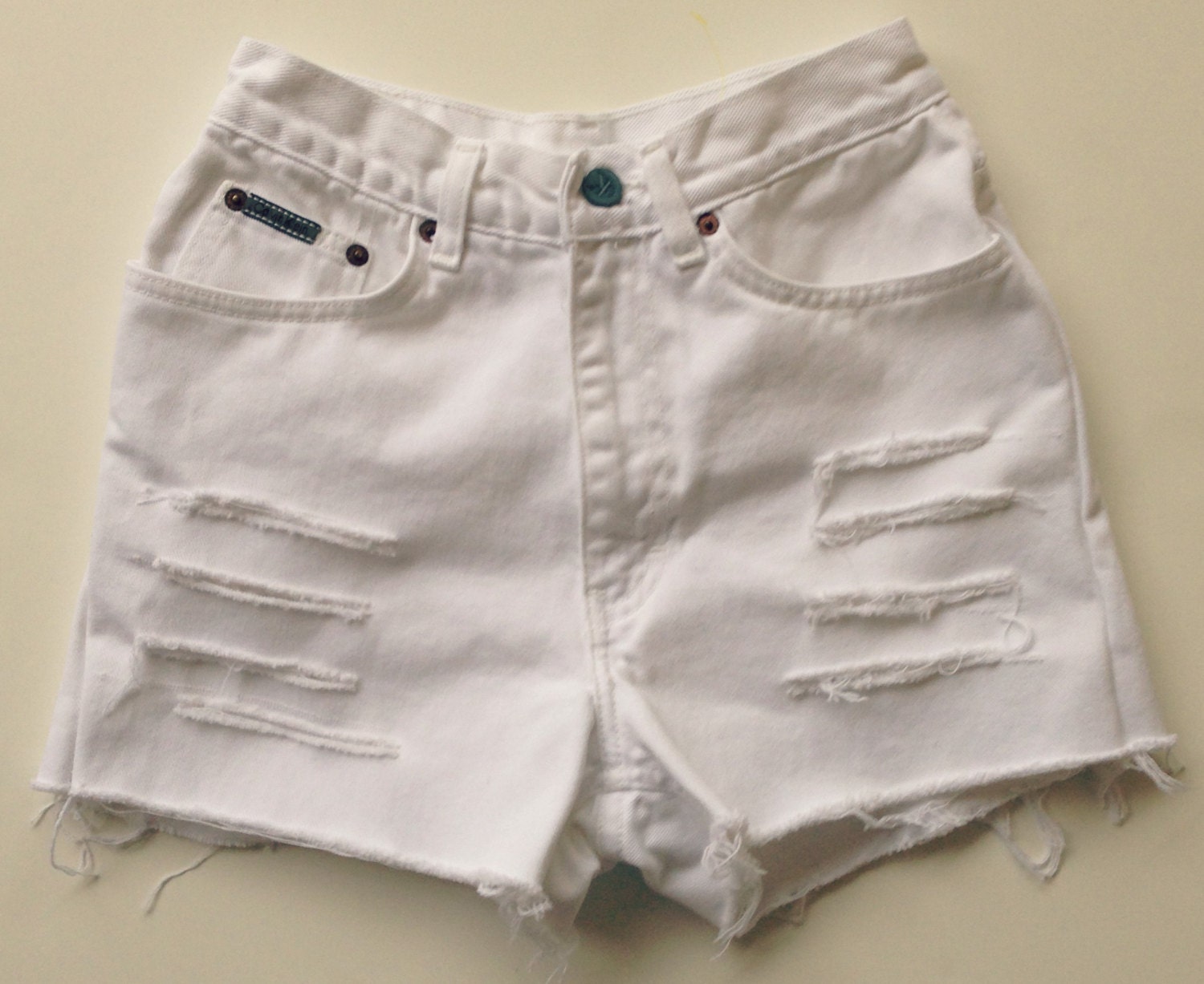 White High Waisted Shorts Distressed White Denim Jean Shorts Hipster