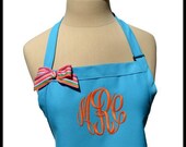 Turquoise Blue Gourmet Monogrammed Apron - Personalized Chefs Gift Idea Orange Summer Ribbon Bakers Womens Wedding Bridal bridemaids