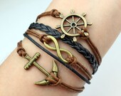 Antique Bronze Infinity&Anchor Bracelet,Rudder Bracelet, Friendship Gift-Personalized Bracelet,Charm bracelet-N889
