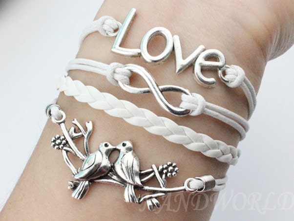 love birds sitting on the branch kissing bracelet,love&infinity karma bracelet,lover bracelet,gift .-N797