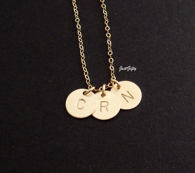 THREE Initials Necklace, Monogram necklace, 14k GOLD fill, Family Necklace, Best friends, Sister jewelry, Child Mother's Day necklace
