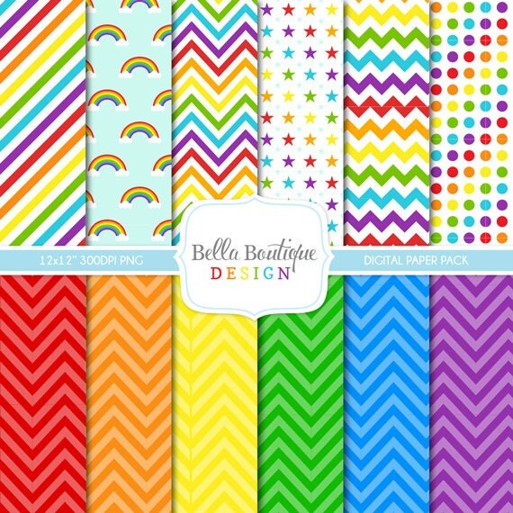 Instant Download, SEAMLESS, Simply Rainbow Digital Paper Pack, scrapbooking papers, party decoration Il_570xn