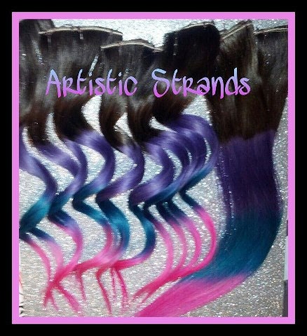 B O L D or Light Pastel colored / Tye Dye / 18 inch human hair extension/ clip-in hair/ dip dye ombre (2) hair extensions