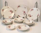Vintage Harmony House China- Eugenie(Eugene) Rose Pattern, 1940s 1950s, 14 Pieces, Dinner and Luncheon Plates, Soup and Dessert Bowls Shabby