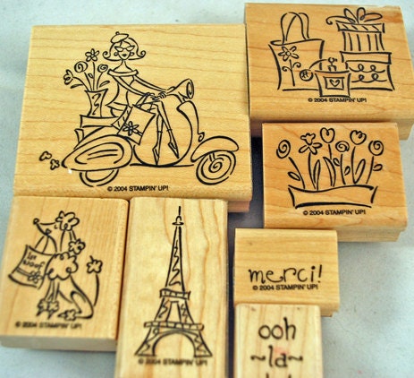 STAMPIN UP Stamp Set  - Retired Hard to Find "Paris in the Spring" - 7  piece Rubber Stamp Set Scrapping Stamping Carmaking
