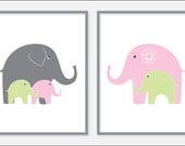 11X14 pink and gray elephant nursery wall art, pink green kids wall art, childrens wall art, art for baby girls, elephant nursery decor