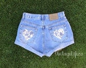 High Waist Denim Lace Heart Pocket Jean Shorts  ALL Sizes available