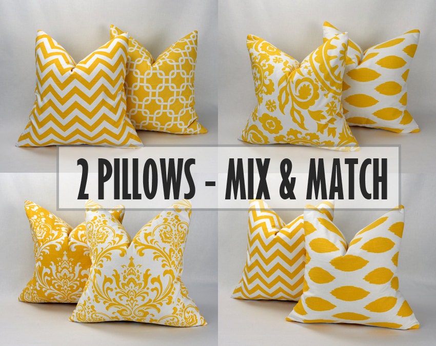 2 x 20" Pillow Covers - Yellow & White, Mix and Match Package