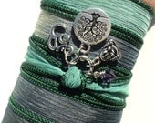 Bohemian Silk Wrap Bracelet Green Tree of Life Om Yoga Jewelry Buddha Namaste Earthy Valentines Day Unique Gift For Her Under 50 Item J91