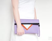 RESERVED Geometric purple orange black white felt clutch bag - FancyfeltShop