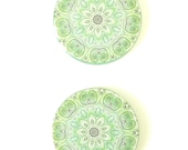 Mint green hoop earrings - decoupage earrings - spring summer earrings - gift for her - mandala earrings - round rosette earrings -pastel