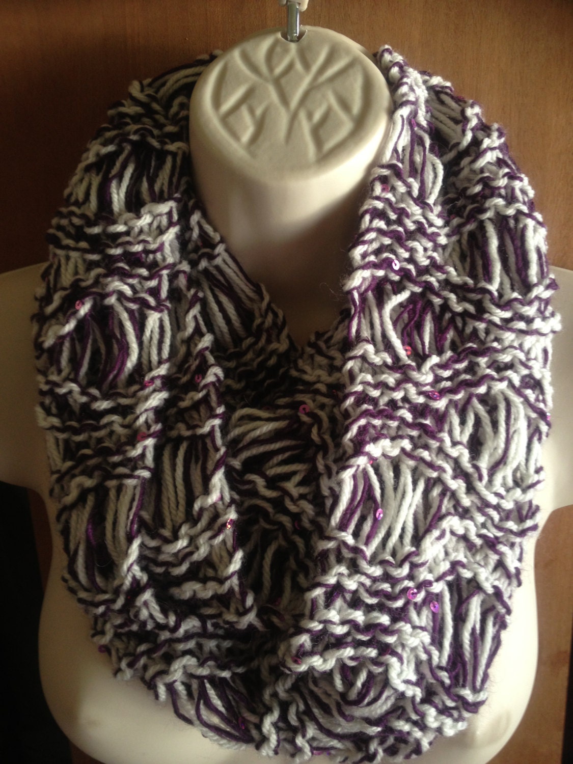 Ooak unique womens designer lace effect hand knit/crocheted spring summer cowl,scarf,infinity neckwarmer