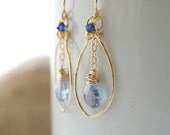 Gold Earrings, Mystic Quartz and Gold Dangle Earrings, Gold Hammered Earrings, Blue Earrings, Delicate earrings