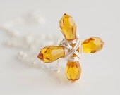 Yellow Topaz Swarovski Cross Necklace, Religious Jewelry, Topaz Necklace, Cross Necklace, Yellow Necklace, Birthstone Necklace