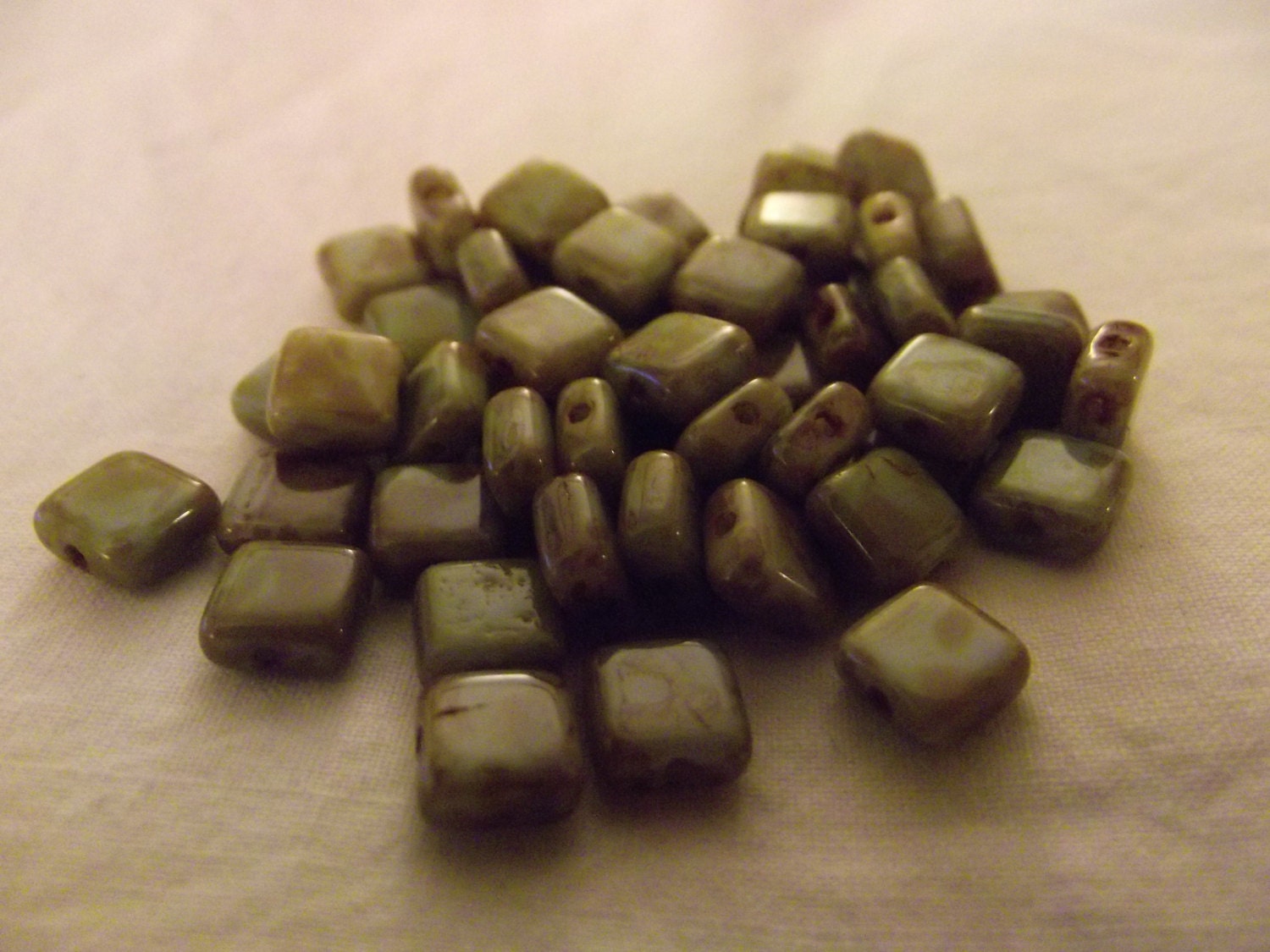 Opaque Picasso Glazed Blue Green Colored Glass Square Beads (25) 6mm Shimmer and Shiny Chicklets