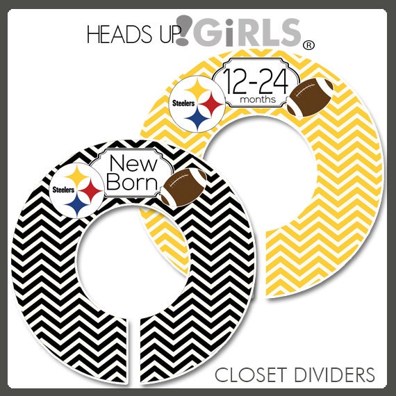 Closet Dividers with Pittsburgh Steelers Football for Baby Boys - 6 Rings - DIY Project - Black and Gold Chevrons
