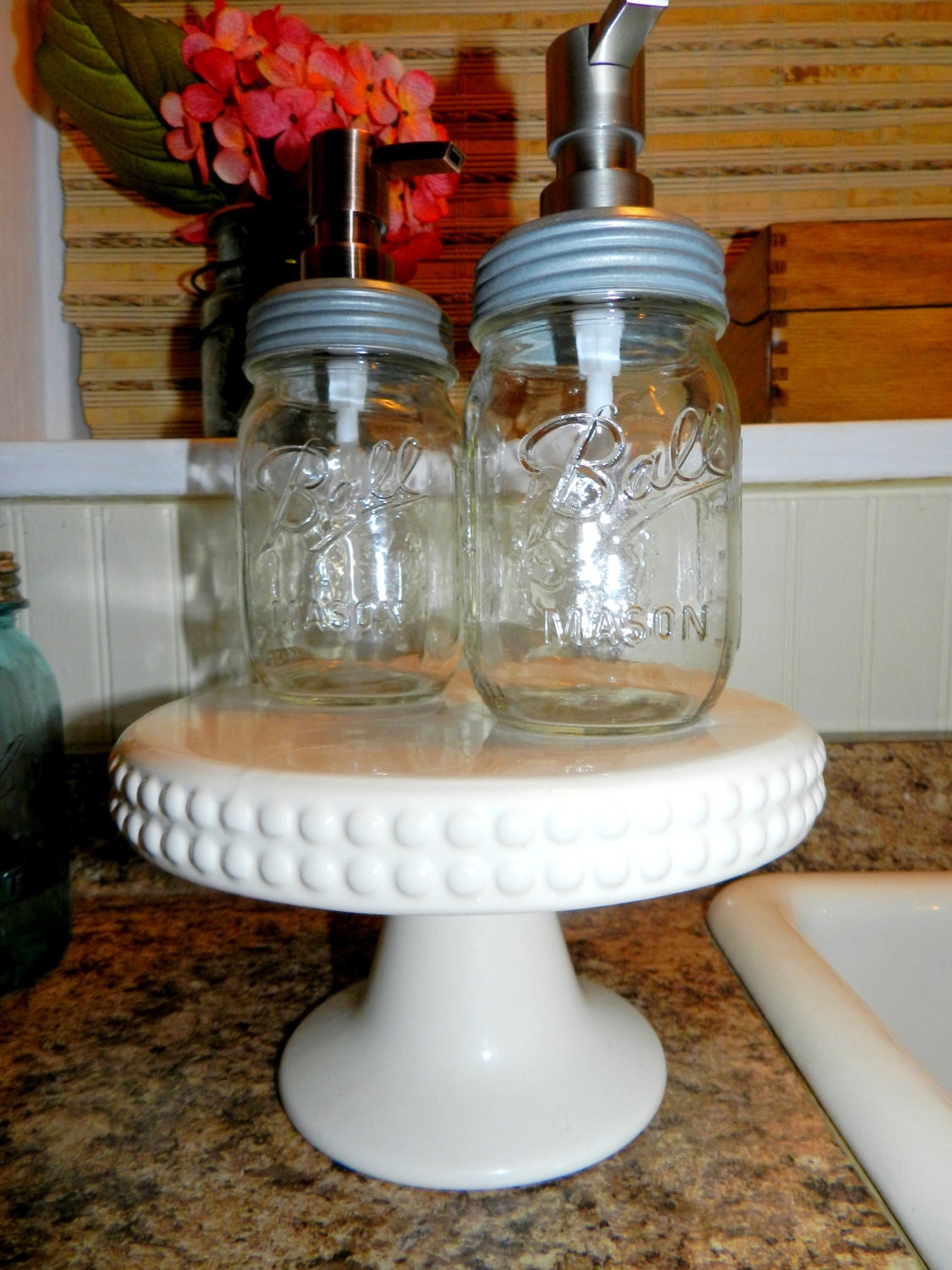 Pint Sized Clear Mason Soap Pump Available in Copper or Brushed Nickel