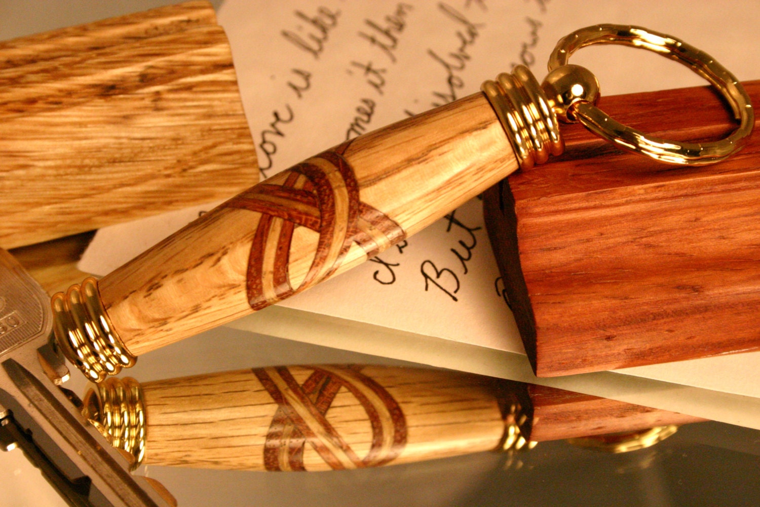 Celtic wood keychain with secret compartment in gold setting Graduation Gift