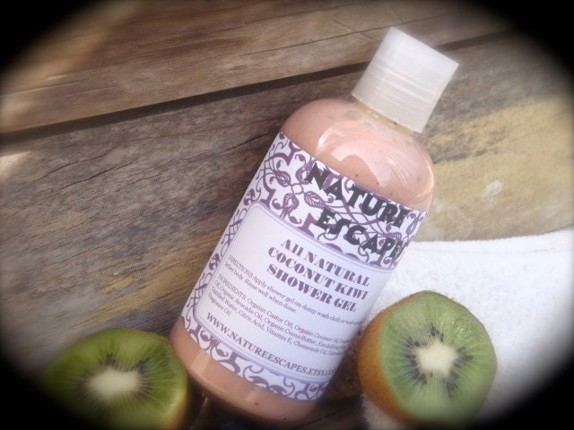 Handmade Coconut Kiwi Shower Gel, All Natural Body Wash w/ Cocoa Butter and Vitamin E