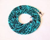 Long Beaded Crochet Rope Necklace - Beadwork - Elegant - Geometric  - Patchwork - Multi Color - Black - Turquoise - Teal - Emerald