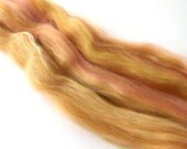 Blended Merino wool tops - Merino - Tussah silk - Roving - 100g - 3.5oz - RHUBARB - pinks and green - 3 x Blend