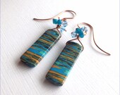 Rainbow Jasper Gemstone Earrings, Multi-Color Jasper Stone, Gemstone Statement Earrings, Copper ear wires, Blue Green Yellow Stone, Boho