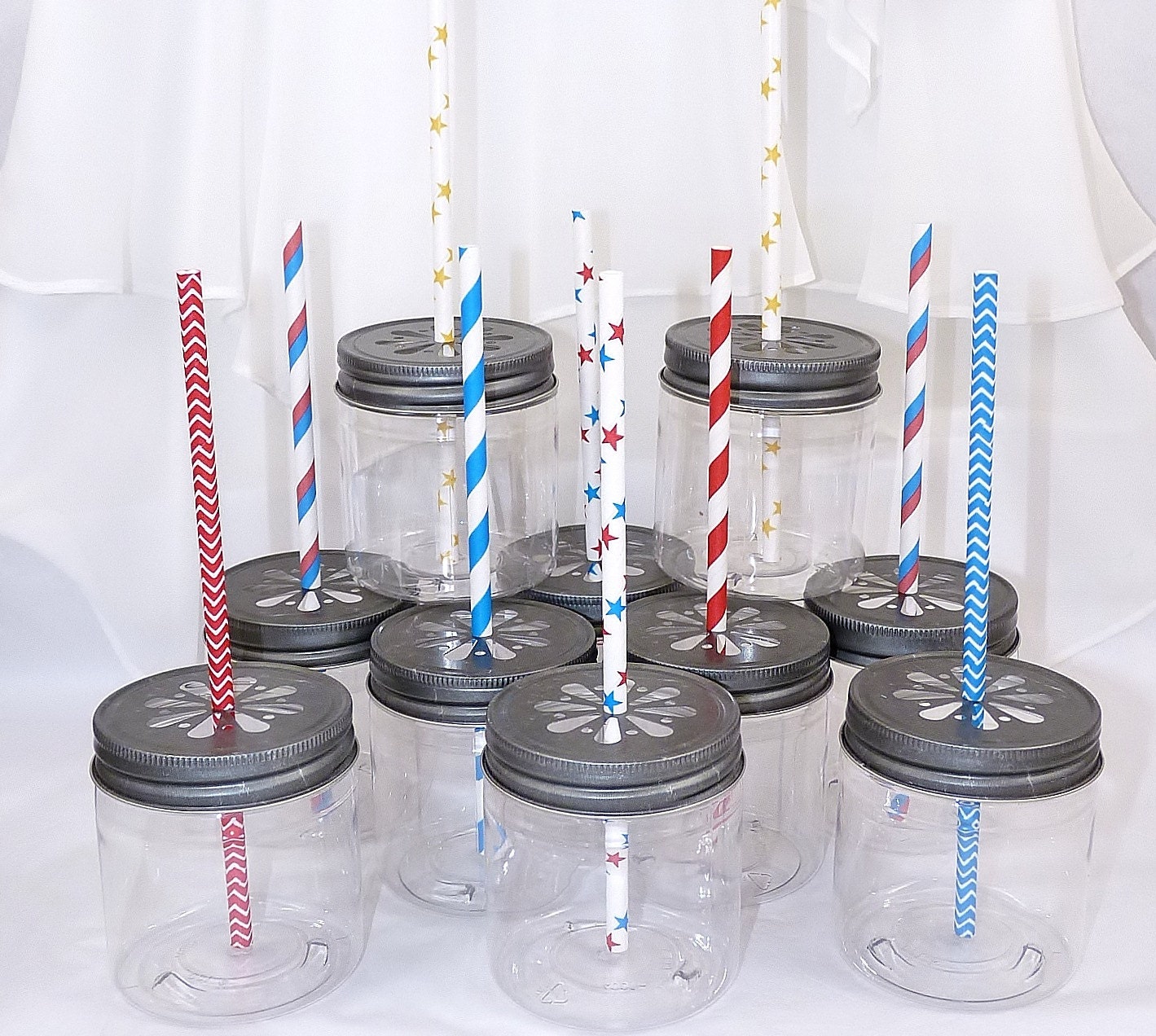 New 8ounce Plastic Mason Jars  YOU asked for them-  Now smaller for Cocktails & Childrens Party Perfect - Made to Fit LIDS Perfectly