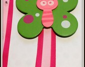 Apple Green Pink Polka Dot Cute Spring Butterfly Hair Bow Holder and Clip Organizer Headband holder