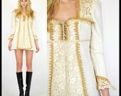 VTG 70s Gunne Sax Empire Waist Crochet Lace Hippie Boho Festival Mini Dress