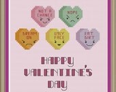 Mean conversation hearts: funny Valentine's Day cross-stitch pattern