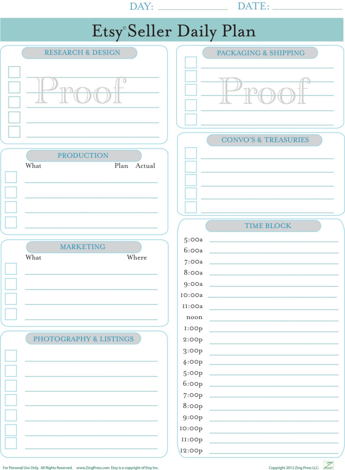Etsy Seller Organizer: Daily Planner - 1 Printable IMMEDIATE DIGITAL DOWNLOAD
