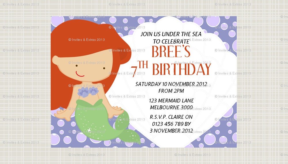 Printable Mermaid Princess Personalised Invitations Il_170x135