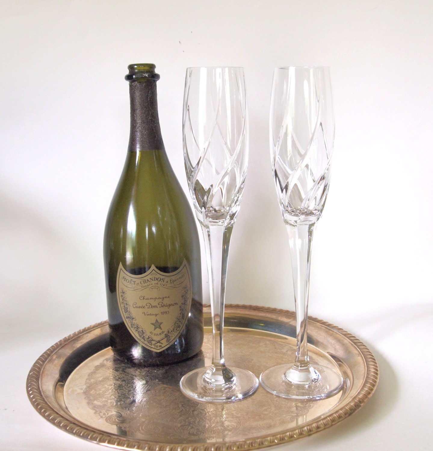 Gorgeous Vintage Lead Crystal Champagne Toasting Flutes - Set of 2