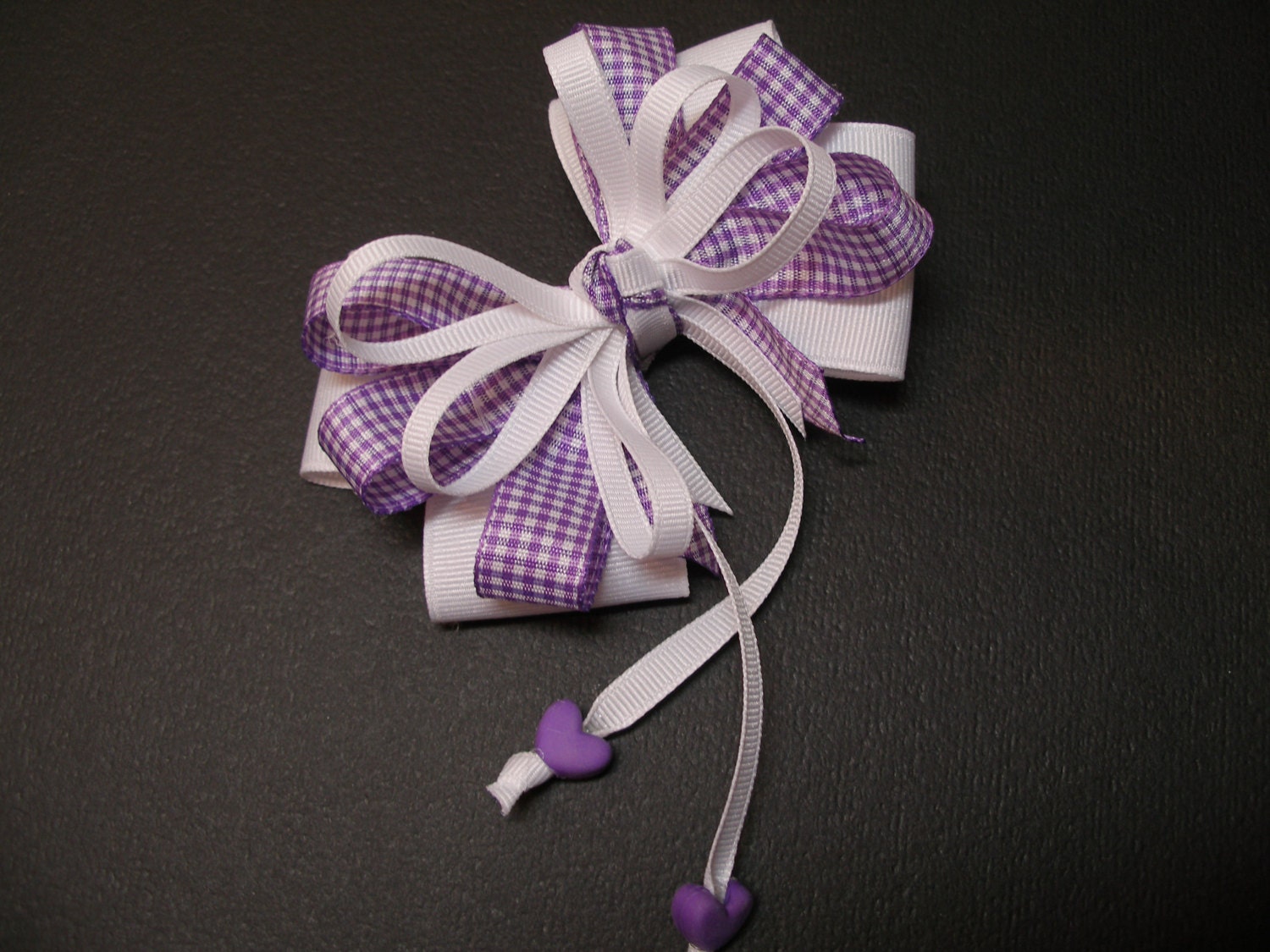 Purple Grape Hair Bow Sweetheart HEART Boutique Streamers Tails Toddler Girl Grosgrain Handmade