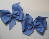 Hair Bows Two Pair Set  Pig Tails in Tropical Neon Peach Easter Spring Toddler Girl Grosgrain
