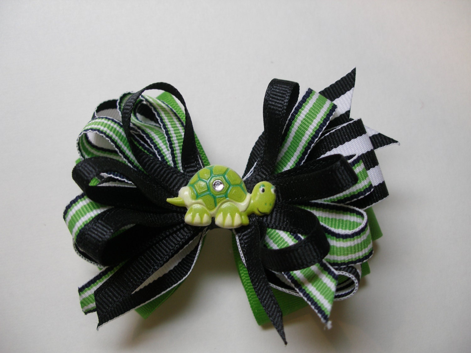 Glitz Black n Apple Lime Kiwi Green Turtle Hair Bow Polka dot Handmade Boutique Toddler girl