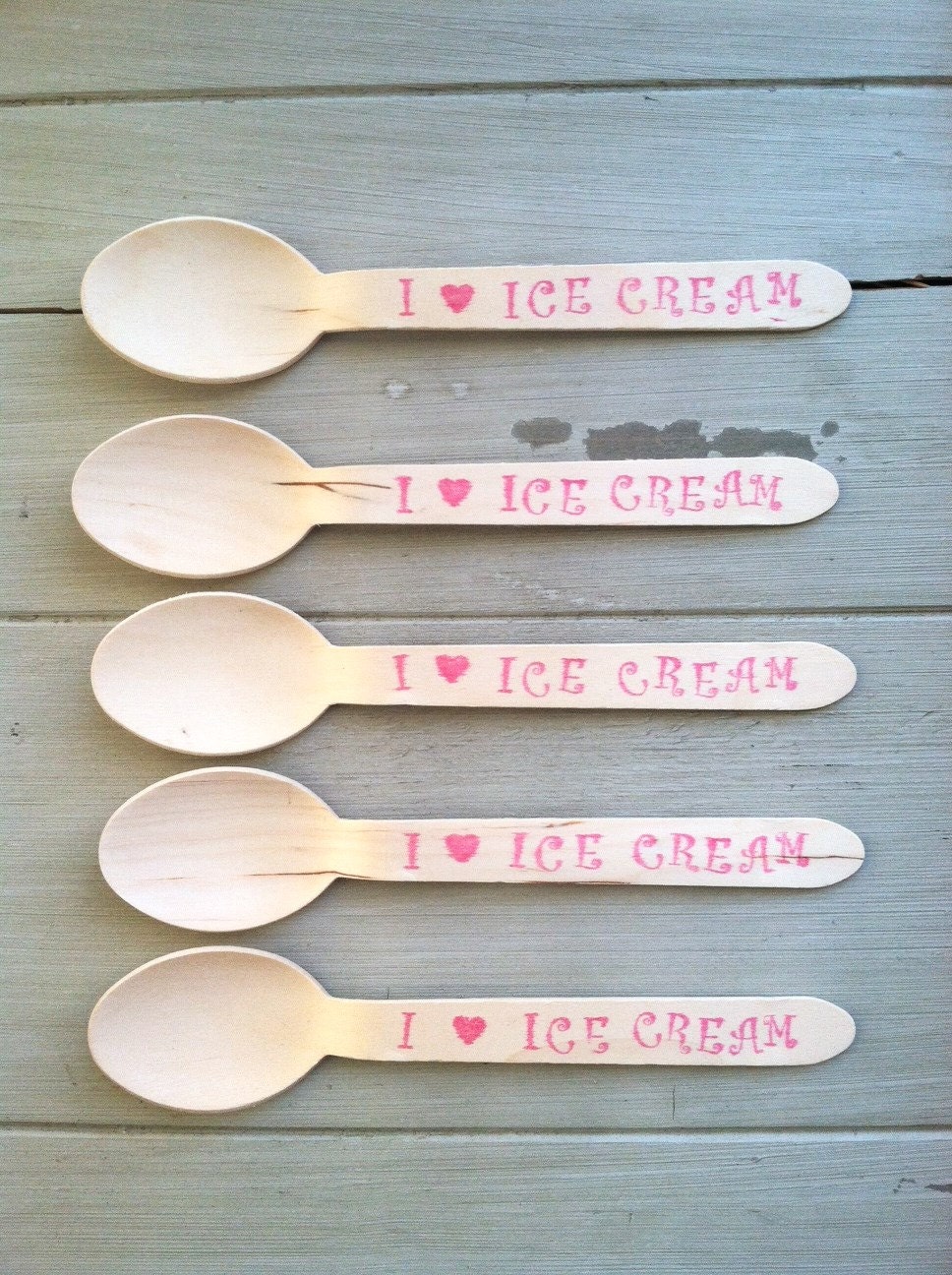 I  Heart (Love) Ice Cream Wooden Ice Cream or Party Spoons (20)