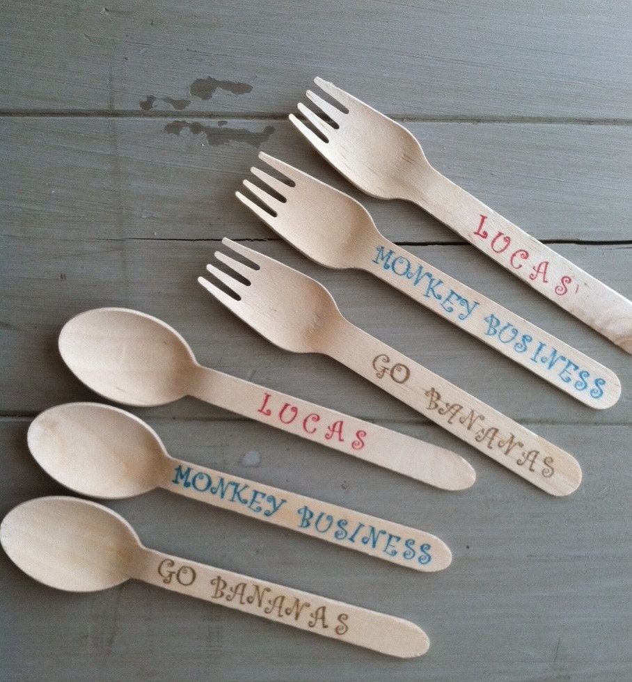 Sock Monkey Custom Ice Cream Wooden Ice Cream or Party Spoons or Forks (20)