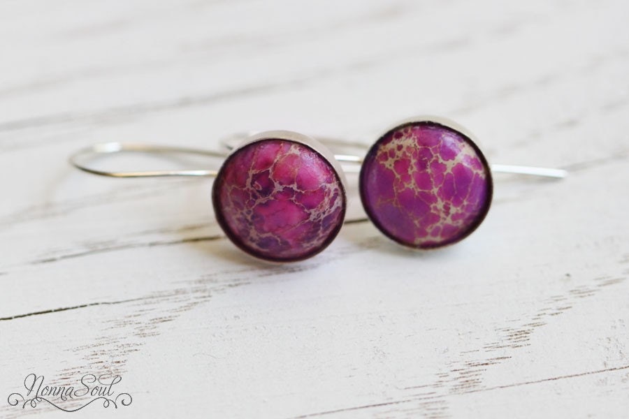 Sterling silver earrings with purple jasper, Purple gemstone earrings, 925 Sterling Silver earrings