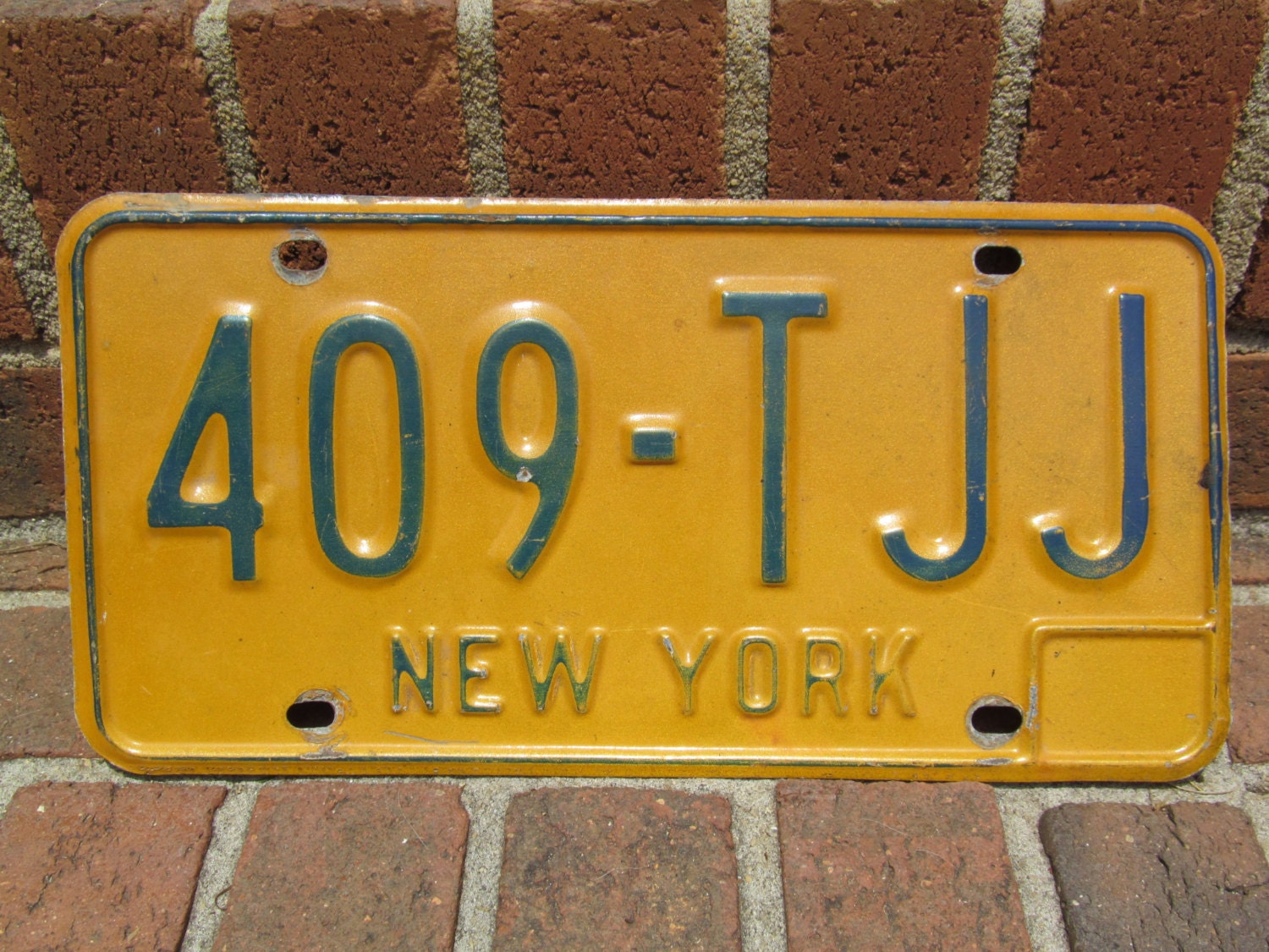 Vintage New York License Plate Yellow Blue