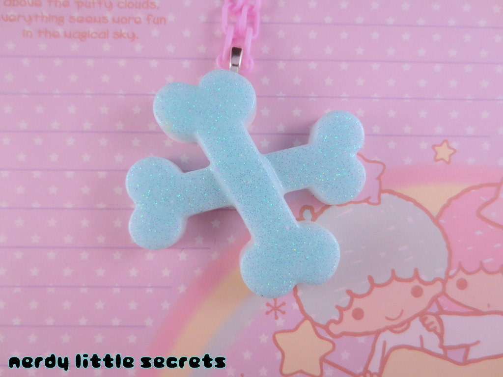 Fairy Kei Spooky Cute Pastel Crossbones Necklace
