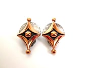Vintage 1950s Matisse Blooming Lily Copper Flower Distressed White Enamel Earrings