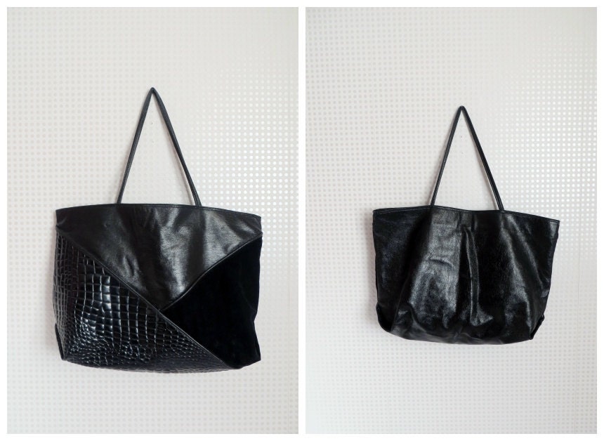 Japelle by Shilton 1980s Multi Print Black Shopper Bag