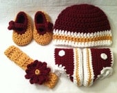 Florida State Seminoles-Inspired TWINS set- Converse Booties and Hat, Flower Headband and Maryjanes- 3 SIZES- Hand Crochet Baby Shoes