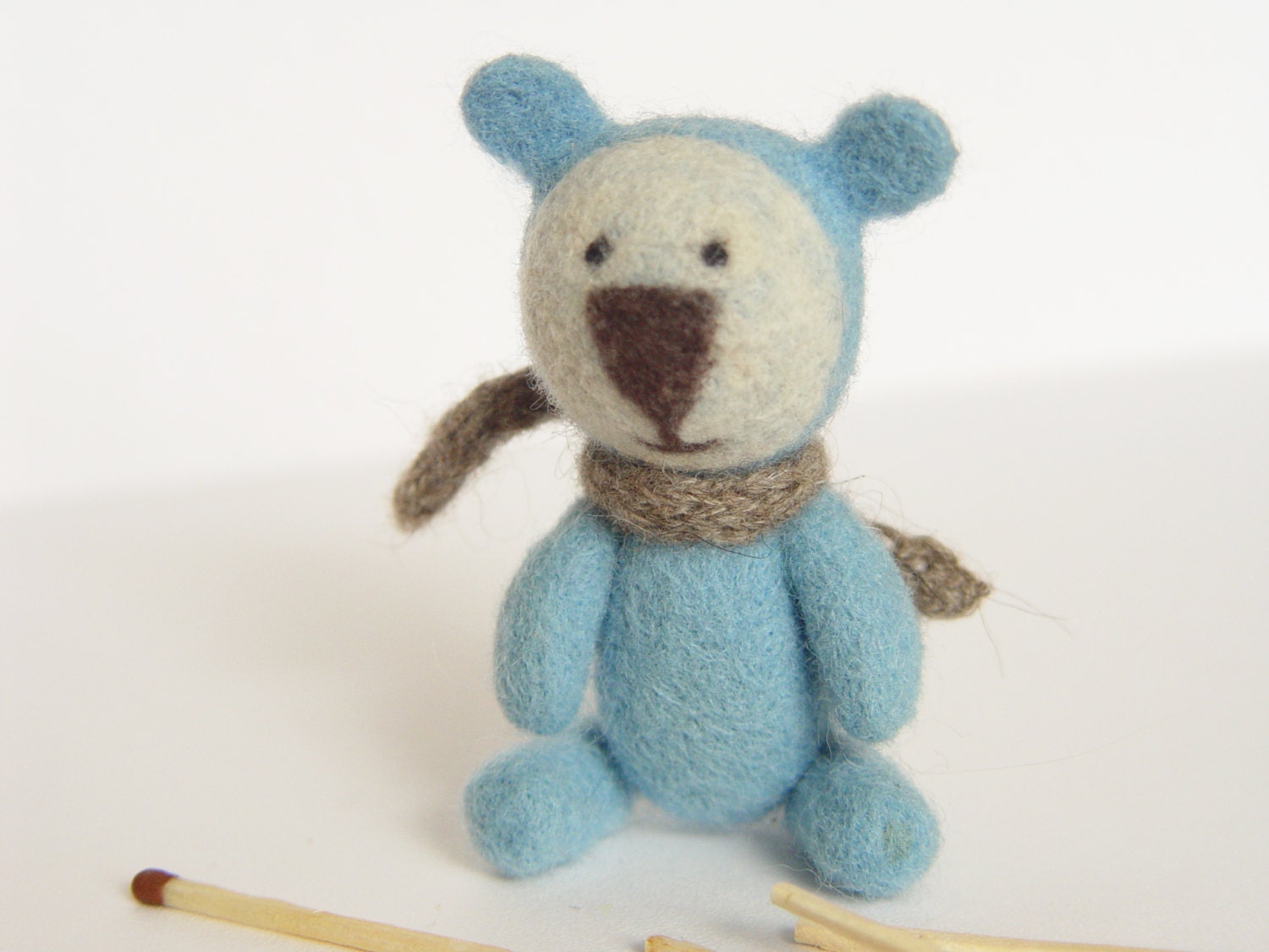 Little blue bear, needle felted bear, miniature toy bear