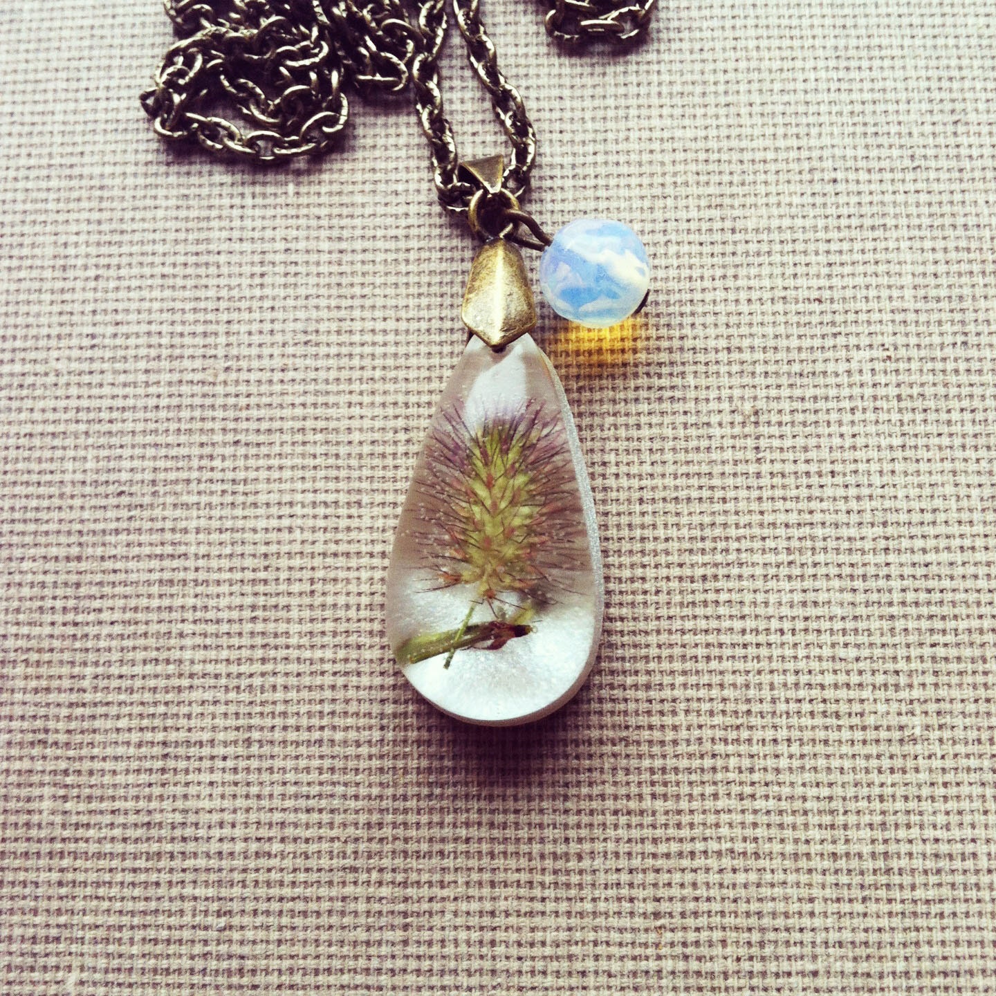 Bunny Tail  Resin Pendant Resin Jewelry Nature Inspired Jewelry Rustic Jewelry Woodland Delicate Jewelry
